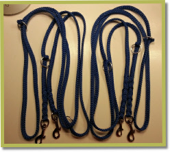 3,5 meter lijnen met 3 ringen en 2 musketons in blauw