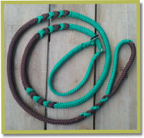 8 mm lijn met half slip halsband in aqua met bruin, 170 cm lengte